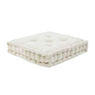 Pouf tapissier ARTHUR Velour de coton Ecru (40x40x8cm)