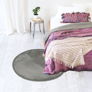 Photo ambiance chambre tapis descente de lit rond gris