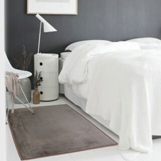 Tapis descente de lit chambre taupe extra doux Flanelle